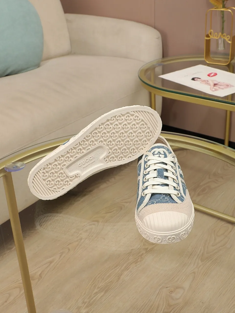 👟👟Ex-factory price 420👟👟 GUCCI~24 The latest double G embroidered low-cut lace-up fashion sneakers, originally developed, the fabric is exclusive double G fabric, the upper is perfectly matched with special craftsmanship, the lining is sheepskin, rubber outsole, size 35 to 40
